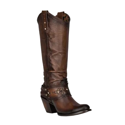 Pre-owned Cuadra Ladies Laser & Crystal Brown Round Toe Boots Cu581