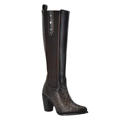 Pre-owned Cuadra Ladies Maple Laser & Studs Round Toe Zipper Tall Boots Cu759 In Brown