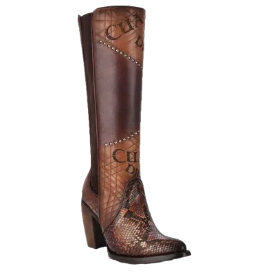 Pre-owned Cuadra Ladies Python Chestnut Brown Western Boots Cu561