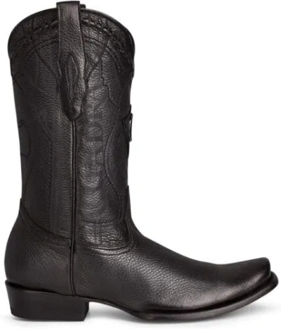 Pre-owned Cuadra Men's Cowboy Boot In Genuine Deer Leather Black