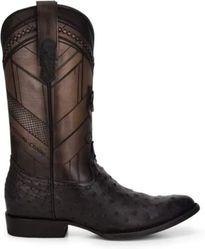 Pre-owned Cuadra Men's Cowboy Boot In Genuine Ostrich Leather And Bovine In Black