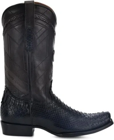 Pre-owned Cuadra Men's Cowboy Boot In Genuine Python Leather And Bovine Blue...