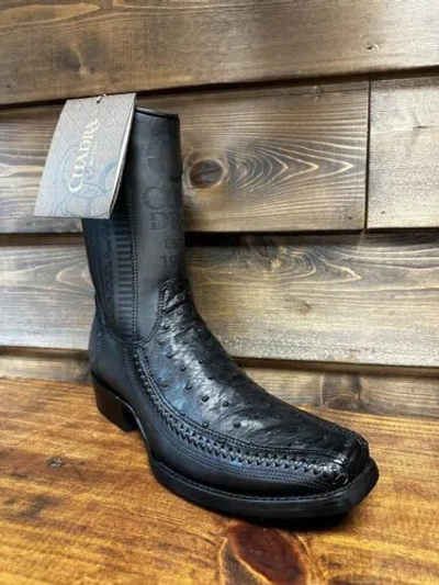 Pre-owned Cuadra Men's Cowboy Boots Ostrich Black W/ Zipper