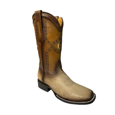 Pre-owned Cuadra Men's Flame Orix Ostrich Belly Square Toe Boots Cu785 In Brown