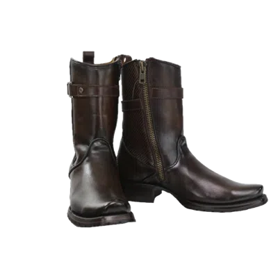 Pre-owned Cuadra Men's Hand Painted Brown Leather Boots Cu582