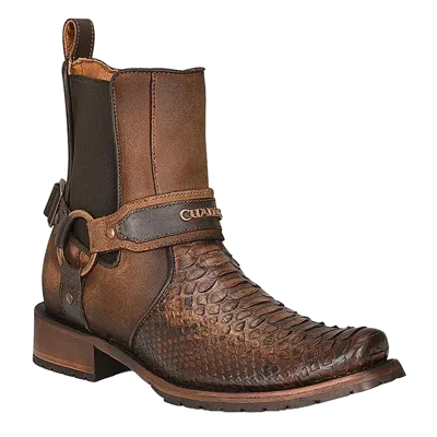 Pre-owned Cuadra Men's Hand Painted Brown Python Leather Ankle Boots Cu689