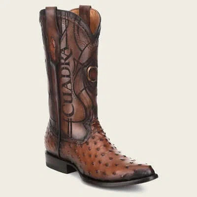 Pre-owned Cuadra Men's Ostrich Cowboy Boots Round Toe
