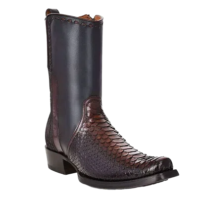 Pre-owned Cuadra Men's Python Leather Black Western Boot Cu557