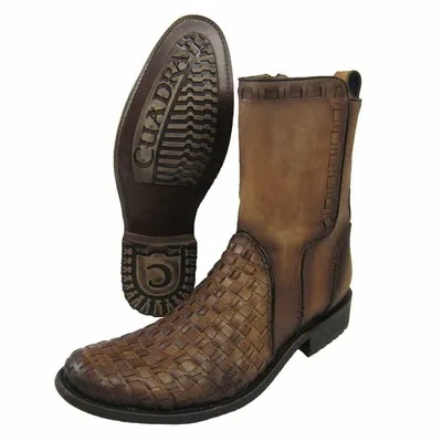 Pre-owned Cuadra Men's Urban Woven Bovine Leather Round Toe Ankle Cowboy Boot Cu199 In Brown