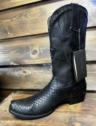 Pre-owned Cuadra Men's Western Boot Genuine Black Python Leather-607
