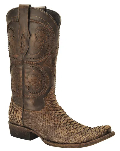 Pre-owned Cuadra Python Leather Western Boot - Handmade By  Boots (1j35ph) In Cacao