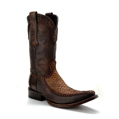 Pre-owned Cuadra Python Western Boots - Handmade By  Boots (1b27ph) In Mud Honey