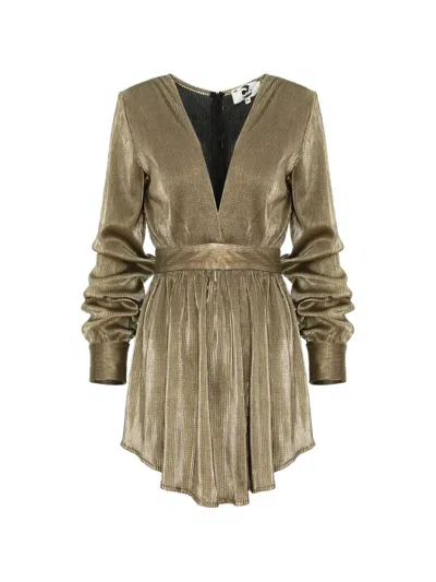 Cuanna Aliana Plissé Mini Dress In Gold