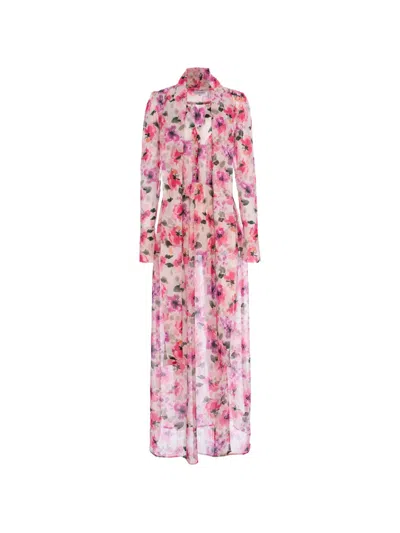 Cuanna Floral-print Pussy-bow Dress In Pink
