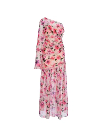 Cuanna Floral-print Ruched Dress In Pink