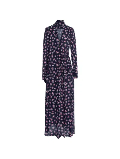 Cuanna Floral-print Tie-neck Dress In Purple