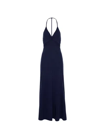 Cuanna Halterneck Ruched Dress In Blue