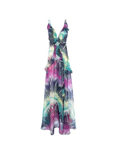 Cuanna Luna Ruffled Fern-print Maxi Dress In Multi