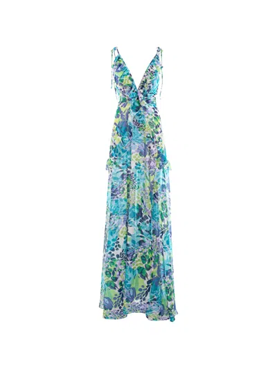 Cuanna Luna Ruffled Floral-print Maxi Dress In Blue