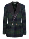 Cuanna Midi Double-breasted Plaid-pattern Blazer In Black