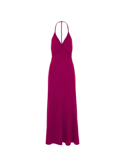 Cuanna Ruched Halterneck Dress In Pink