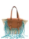 Cuba Lab Structured Brown Handbag With Woven Straw In Brown