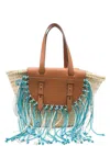 Cuba Lab Structured Brown Handbag With Woven Straw In Brown