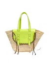 Cuba Lab Tropicana Straw And Leather Tote Bag In Green