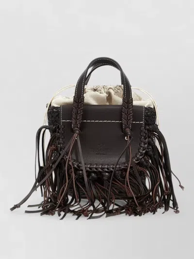 Cuba Lab Bucket Bag Adjustable Strap Fringe Handle Woven