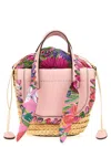 Cuba Lab Handbag With Woven Straw Base In Pink