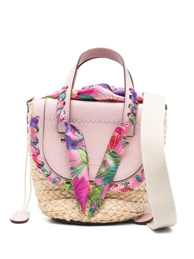 Cuba Lab Handbag With Woven Straw Base In Pink
