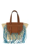 Cuba Lab Structured Brown Handbag With Woven Straw