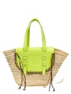 Cuba Lab Tropicana Straw And Leather Tote Bag In Green