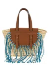 Cuba Lab Structured Brown Handbag With Woven Straw In Multicolor