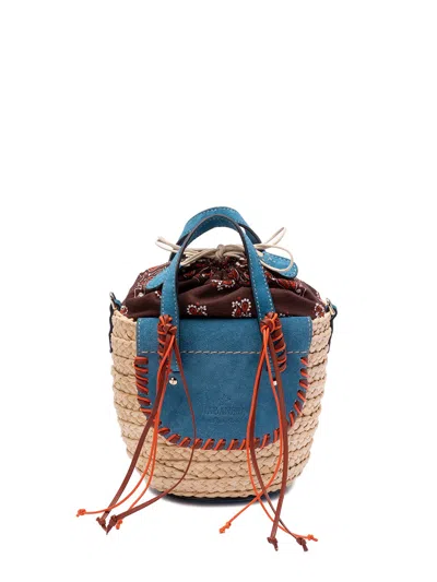 Cuba Lab Habanera Bandana Straw And Suede Handbag In Blue