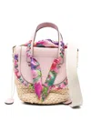 Cuba Lab Handbag With Woven Straw Base In Pink