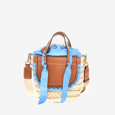 Cuba Lab Habanera Leather And Rafia Bag In Blue