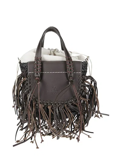 Cuba Lab Handbag In Raffia And Leather With Fringes