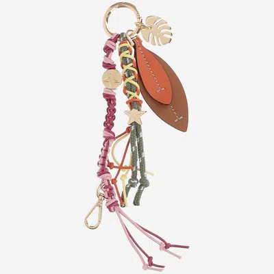 Cuba Lab Leather And Fabric Keyring In Brown