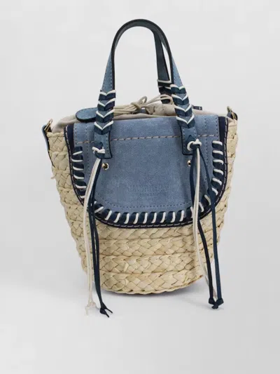 Cuba Lab Leather Bucket Bag Braided Handle Scarf