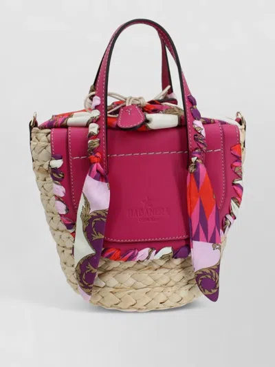 Cuba Lab Leather Bucket Bag Straw Braid Scarf Handle