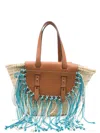 Cuba Lab Structured Brown Handbag With Woven Straw