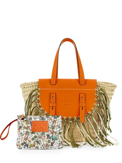Cuba Lab Tropicana Fringed-detailing Tote Bag In Orange