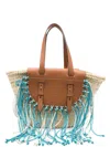 Cuba Lab Structured Brown Handbag With Woven Straw In Neutrals
