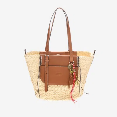 Cuba Lab Tropicana Leather And Rafia Bag In Brown