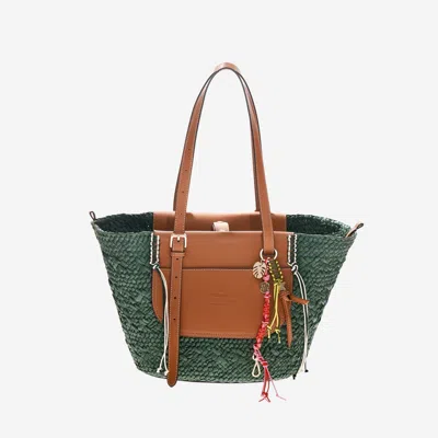 Cuba Lab Tropicana Leather And Rafia Bag In Green