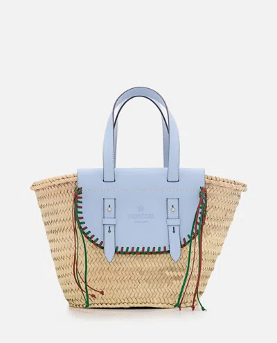 Cuba Lab Tropicana Straw And Leather Tote Bag In Sky Blue