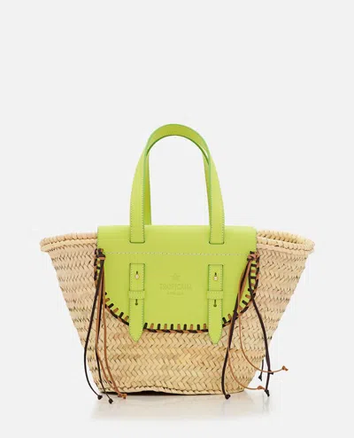 Cuba Lab Tropicana Straw And Leather Tote Bag In Green