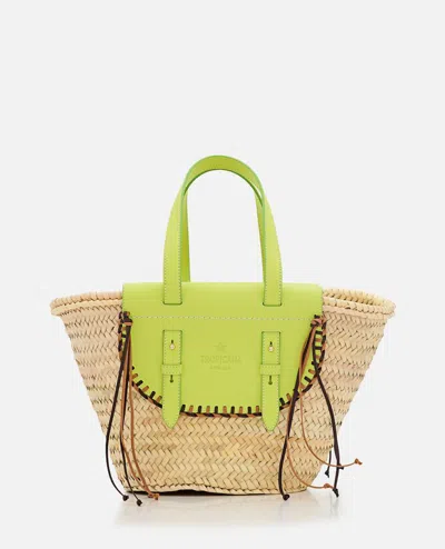 Cuba Lab Tropicana Straw And Leather Tote Bag In Yellow