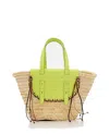 CUBA LAB TROPICANA STRAW AND LEATHER TOTE BAG